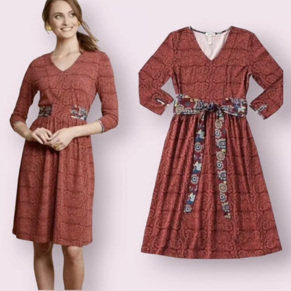 MATILDA JANE | Paisley Burnt Orange Ariana Printed Tie Waist Dress V Neck